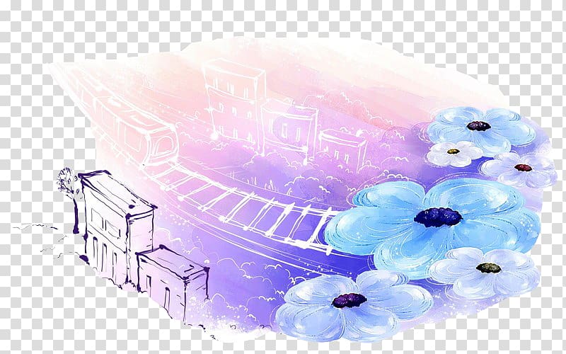 Watercolor painting Fukei Illustration, Dream City transparent background PNG clipart