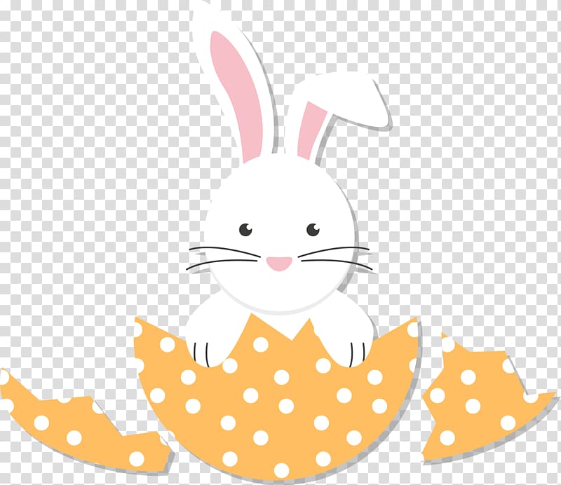 white rabbit on yellow and white polka-dot hatch egg , Easter Greeting card Flat design, Easter fresh material transparent background PNG clipart