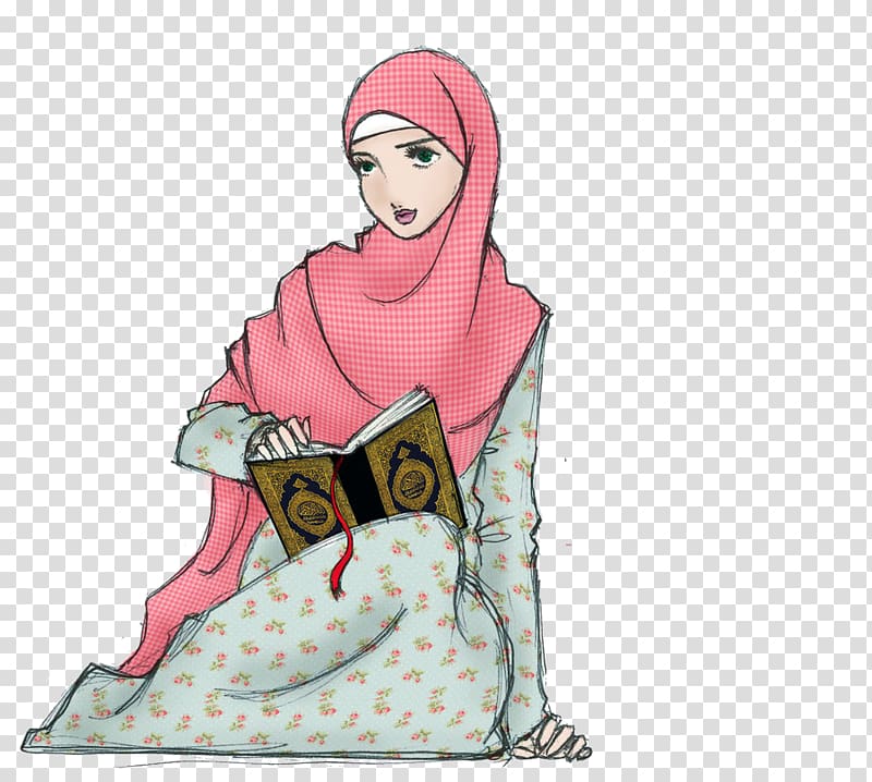 woman reading book , Quran Hijab Islam Muslim Drawing, Islam transparent background PNG clipart