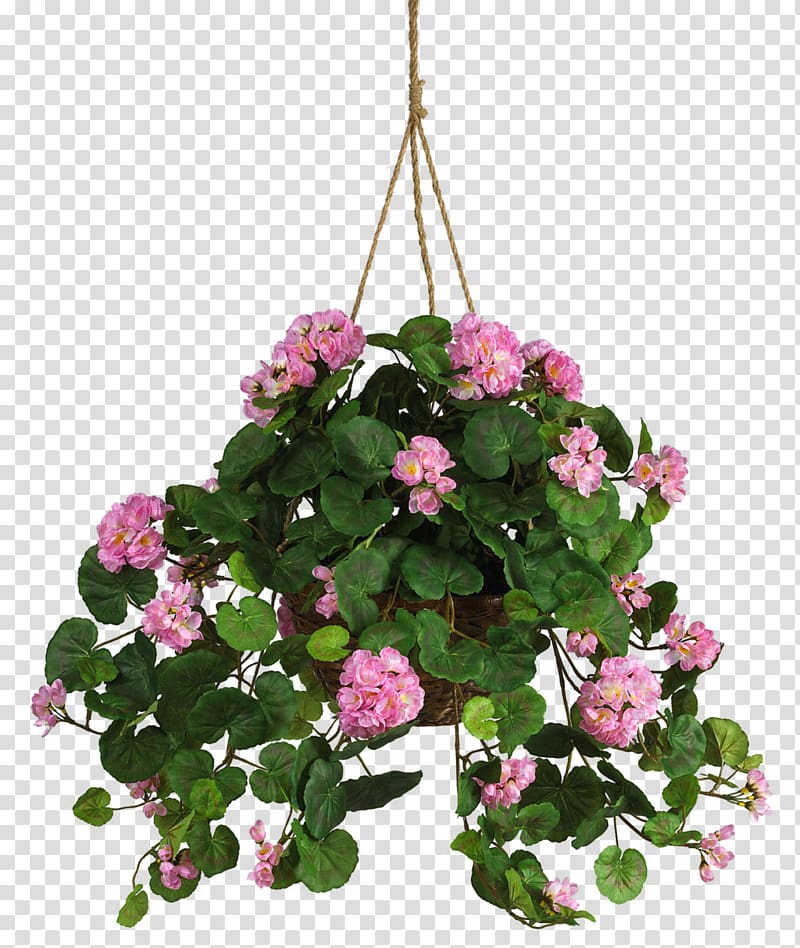 pink flowering vine plant illustration, Hanging basket Artificial flower Silk Crane\'s-bill, flower pot transparent background PNG clipart