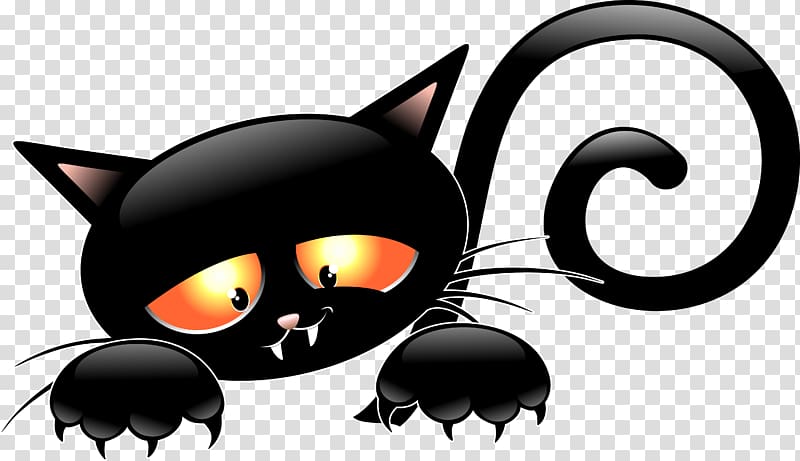 orange-eyes black cat illustration, Cat Halloween Jack-o-lantern Witchcraft, Witch Cat transparent background PNG clipart