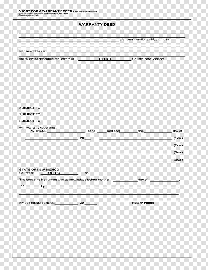 Warranty deed Template Form, deed transparent background PNG clipart