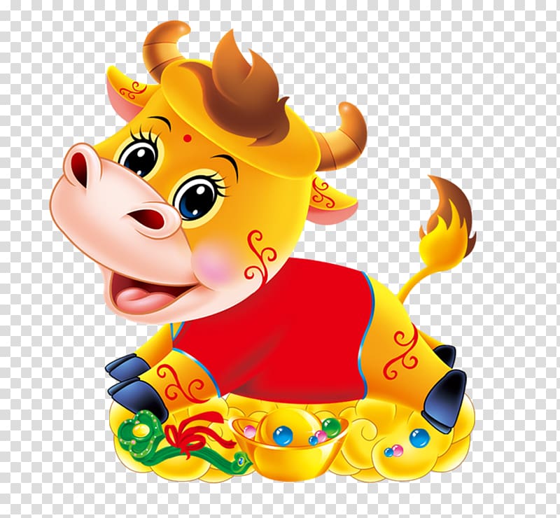 Chinese New Year Cdr, Cartoon cow transparent background PNG clipart