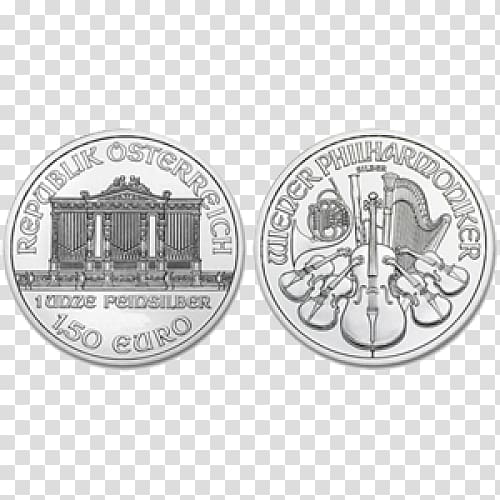 Austrian Silver Vienna Philharmonic Silver coin, silver coin transparent background PNG clipart