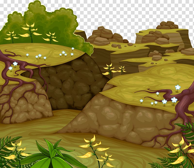Cartoon Theatrical scenery Illustration, mountain stone path transparent background PNG clipart