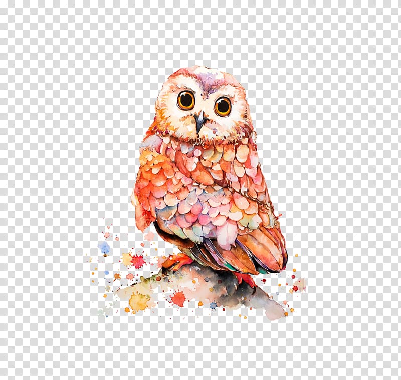 beige and pink owl illustration, Watercolor painting Ink, owl transparent background PNG clipart