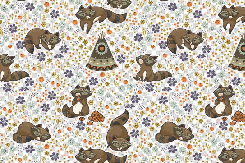 illustration Illustration, Hand-painted flowers raccoon tent transparent background PNG clipart