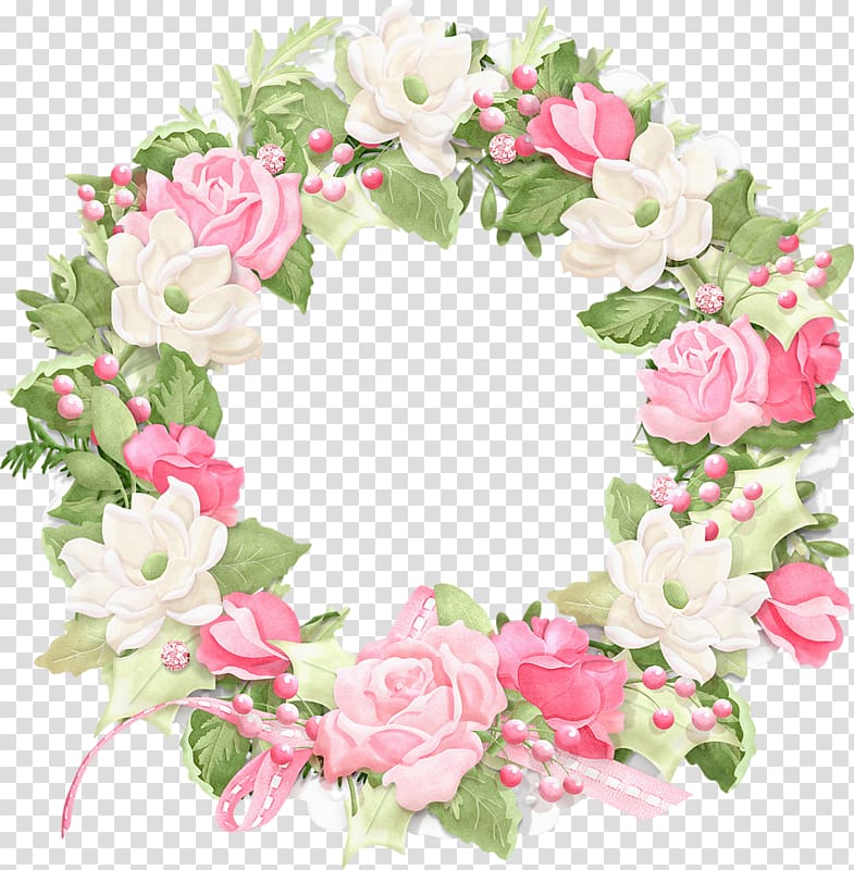 white and pink flower wreath illustration, Rose Flower Wreath , Rose ring transparent background PNG clipart