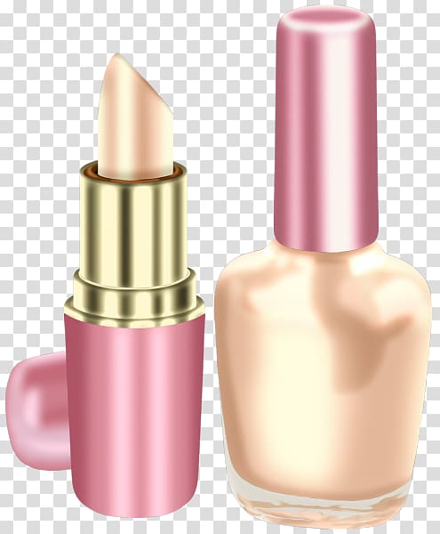 Nail polish Lipstick Cosmetics, Sweet wind pink and purple lipstick and gold nail polish bottles transparent background PNG clipart