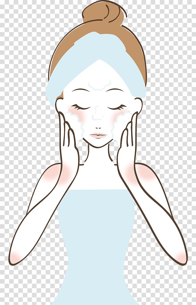woman washing her face illustration, Reinigungswasser Towel Cleanser Face Nose, Cosmetic elements Cartoon Model transparent background PNG clipart
