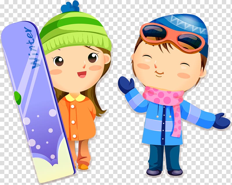 Cartoon Comics Skiing Illustration, skateboard with cartoon children transparent background PNG clipart