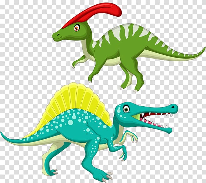 green and blue dinosaurs illustration, Parasaurolophus Allosaurus Hadrosaurus Dinosaur, dinosaur transparent background PNG clipart