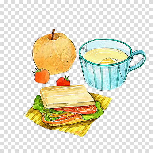 Hamburger Breakfast Toast Coffee Junk food, A delicious breakfast transparent background PNG clipart