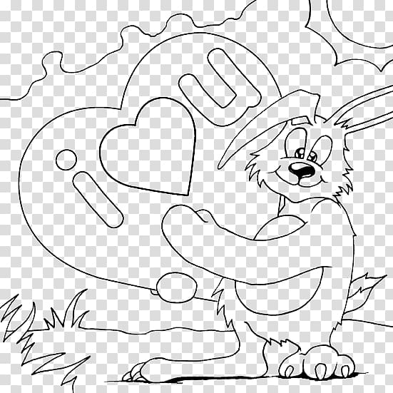 Coloring book Rabbit Adult Black and white, bunny love transparent background PNG clipart