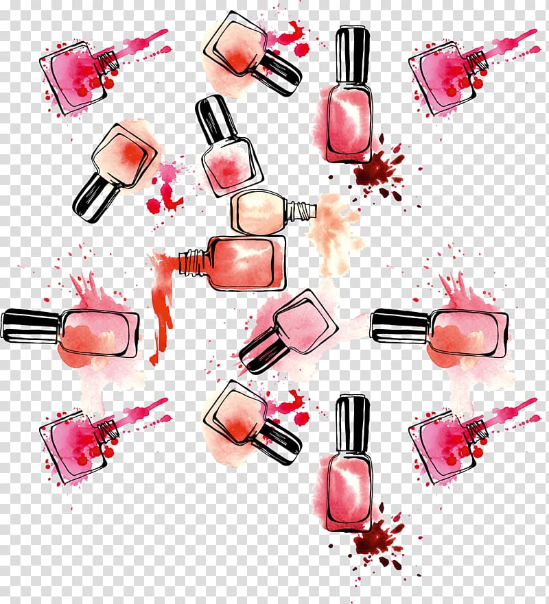 assorted-color nail polish bottles illustration, Nail polish Cosmetics Lipstick, hand colored nail polish transparent background PNG clipart