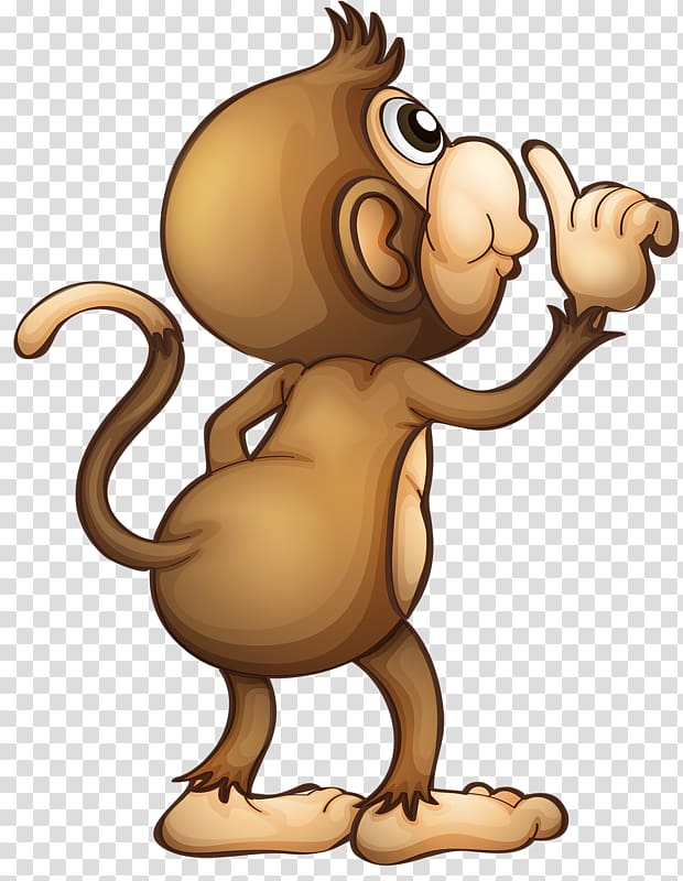 brown monkey illustration, Monkey Cartoon Illustration, Vertical index finger monkey transparent background PNG clipart