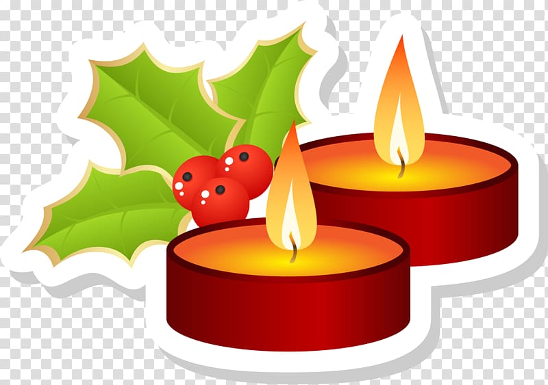 Christmas decoration Illustration, Red cartoon candle transparent background PNG clipart