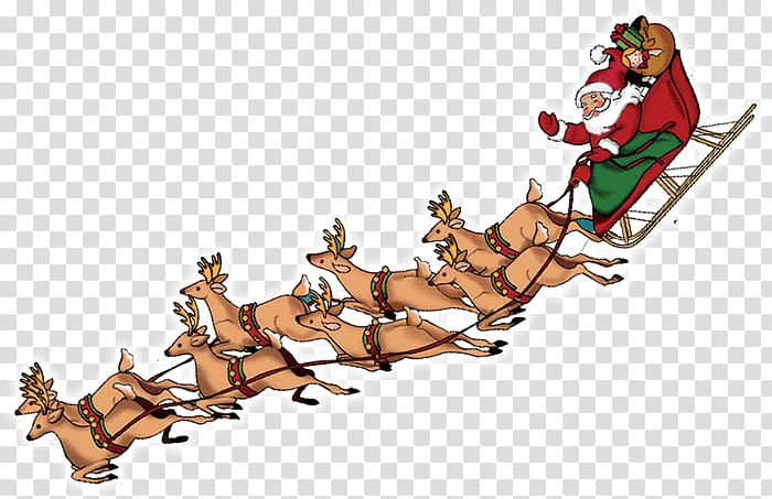 Reindeer Santa Claus Rudolph , santa\'s sleigh transparent background PNG clipart