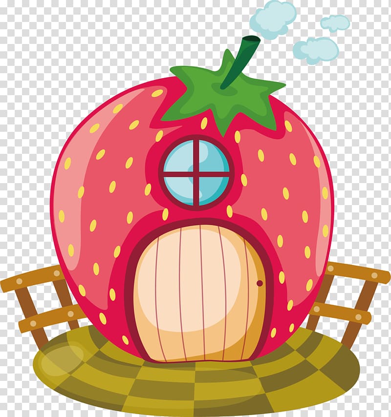 House Strawberry Cartoon Illustration, Strawberry Castle transparent background PNG clipart