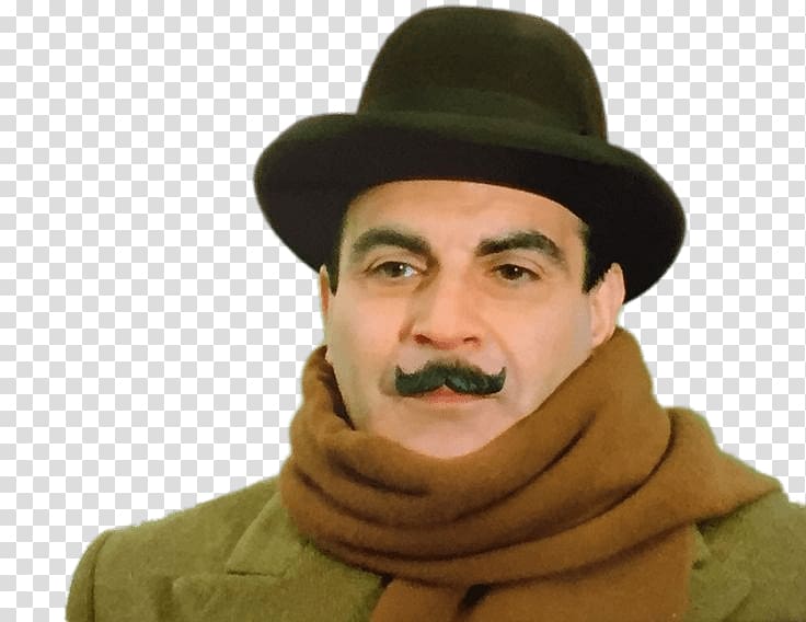 man in black hat and brown scarf, Hercule Poirot David Suchet With Scarf transparent background PNG clipart