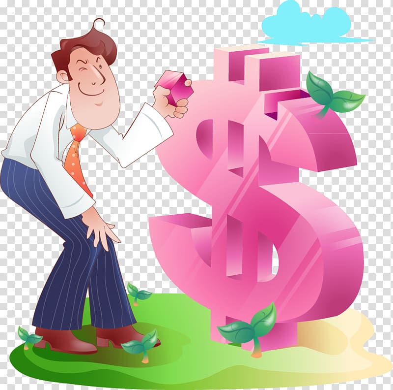 Cartoon Illustration, Man and dollar transparent background PNG clipart