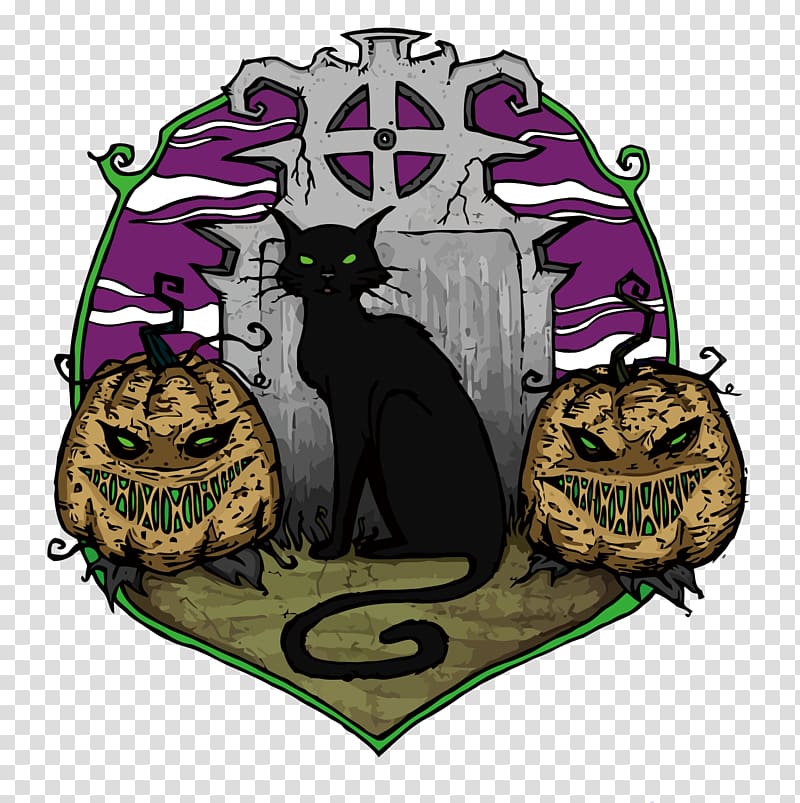 The Black Cat Halloween, Tombstone before the black cat transparent background PNG clipart