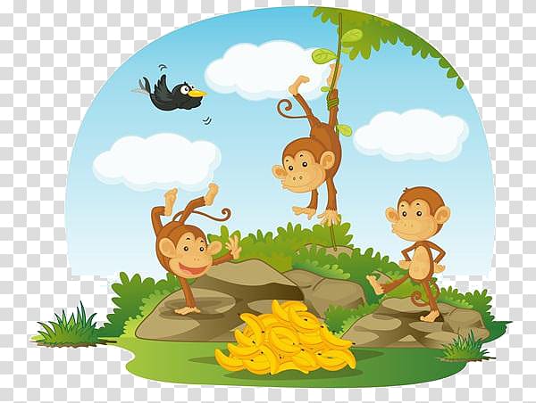 Three wise monkeys Cartoon Illustration, Cartoon monkey material transparent background PNG clipart