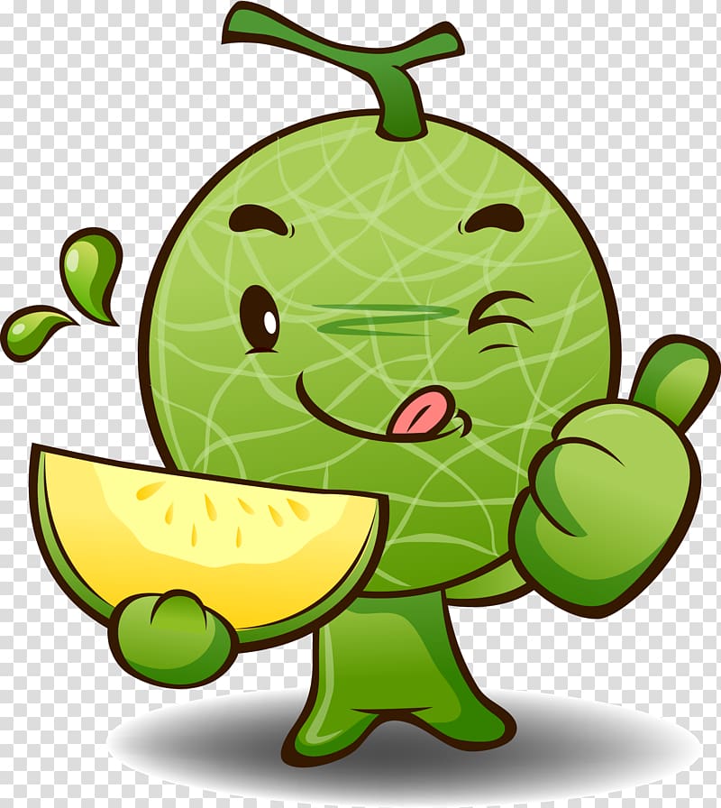 Cartoon Fruit, Green Hami melon cartoon characters transparent background PNG clipart