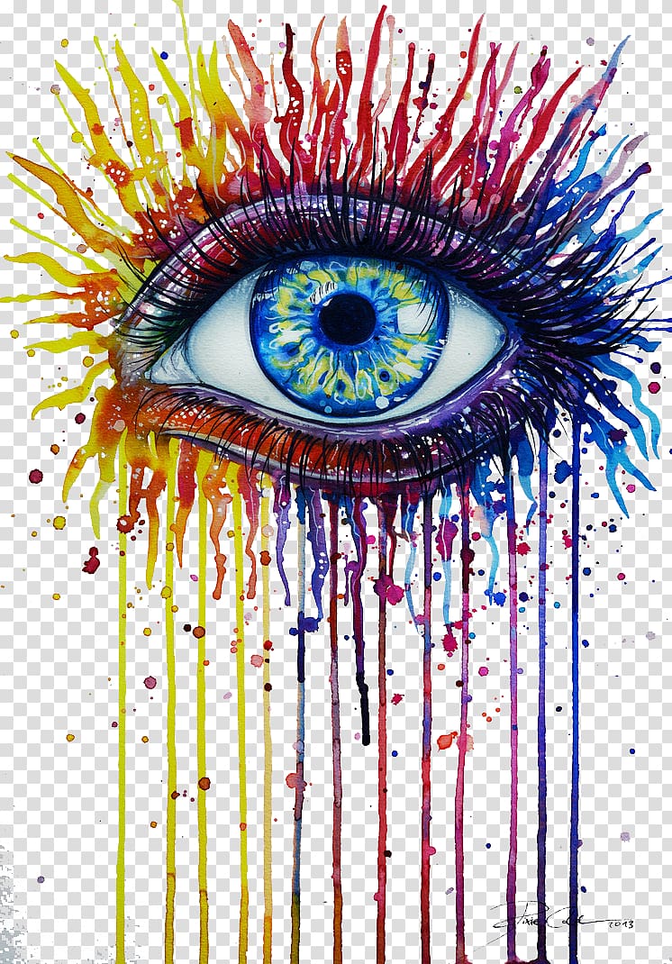 red, yellow, and blue splashes eye illustration, Watercolor painting Eye Drawing Art, Fire Rainbow transparent background PNG clipart