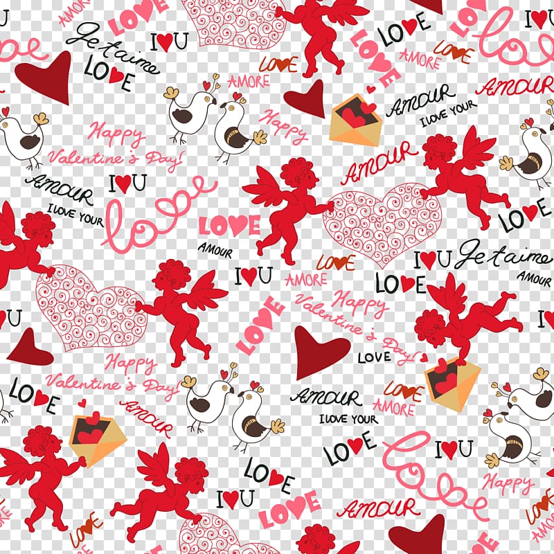 Valentines Day Cupid Heart Illustration, Text shading Love Angel transparent background PNG clipart