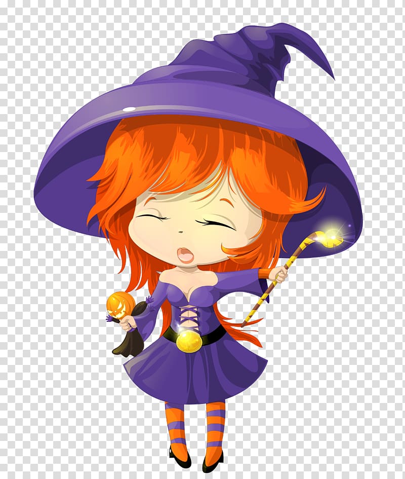 orange-haired girl witch illustration, Witchcraft , Cute Purple Witch transparent background PNG clipart