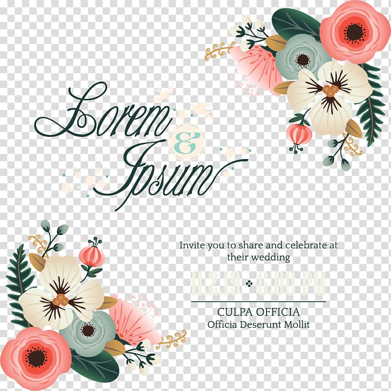 Lorem Ipsum text illustration, Wedding invitation Paper Flower Party, Romantic flowers wedding invitations transparent background PNG clipart