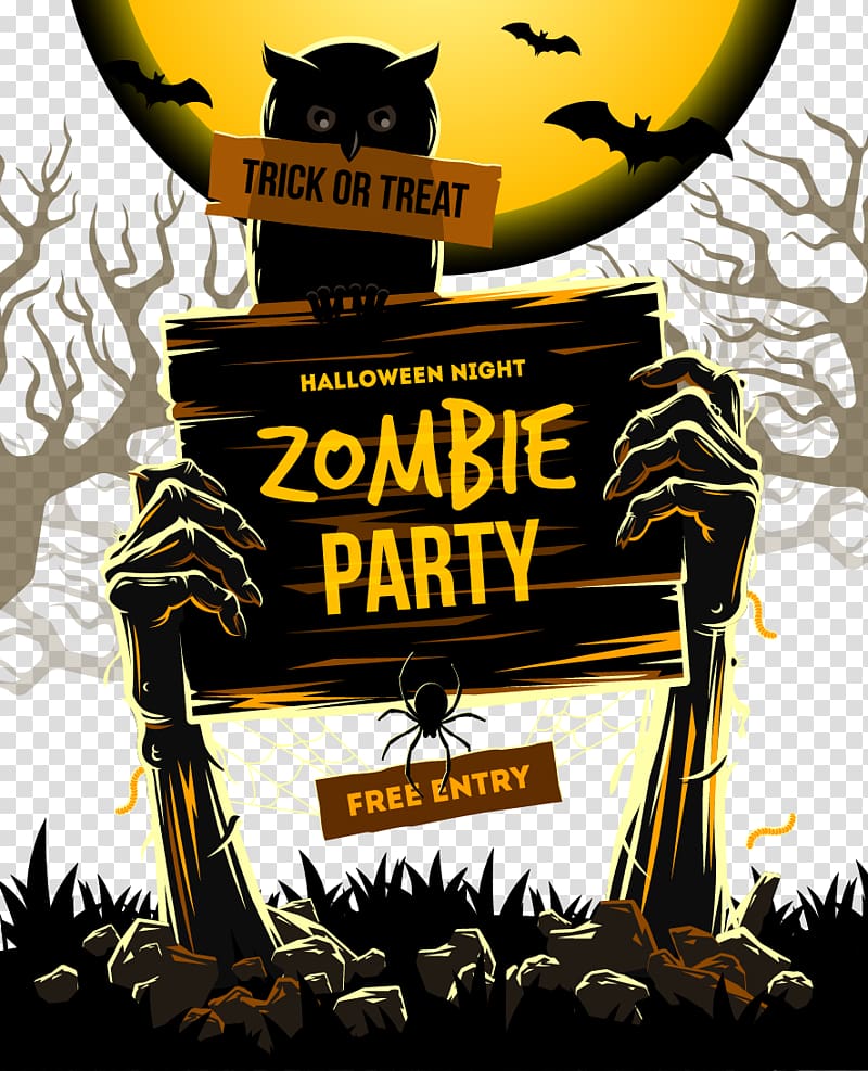 trick or treat Halloween night zombie party advertisement, Halloween , Halloween transparent background PNG clipart