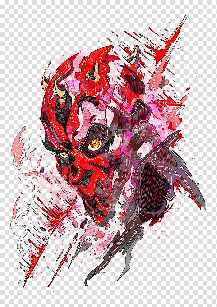 Darth Maul Graphic design Drawing Illustration, Hand-painted face painted pattern effect transparent background PNG clipart