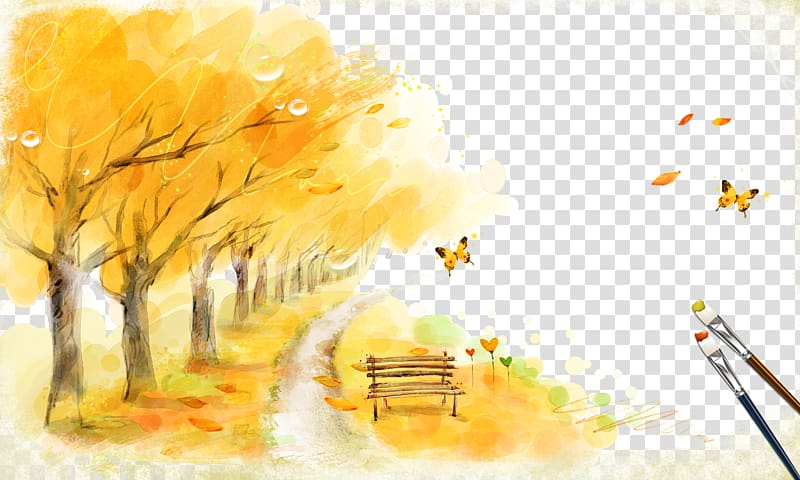 Autumn Fukei Illustration, Autumn leaves bench transparent background PNG clipart