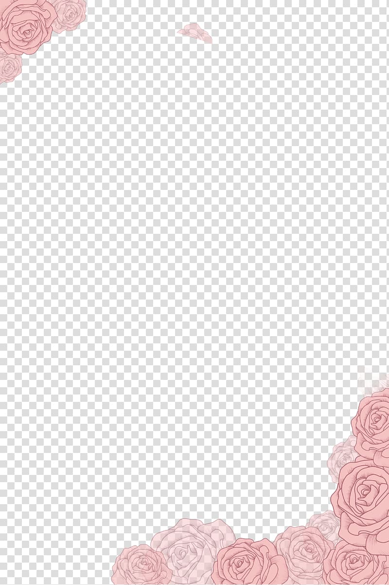 pink rose flower frame illustration, Pink flowers Pink flowers, Pink hand-painted flower border texture transparent background PNG clipart