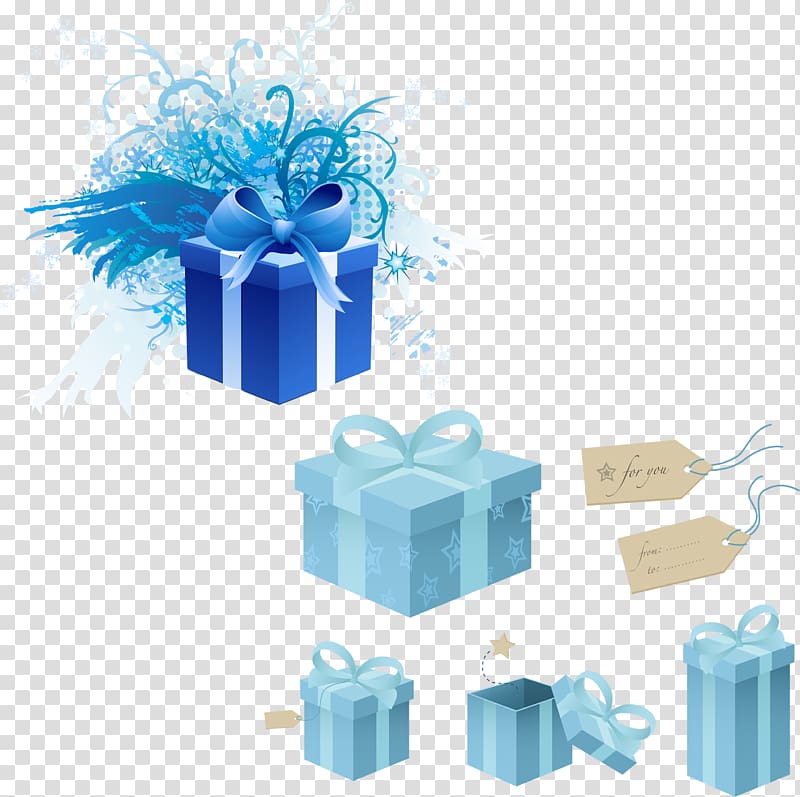 Paper Gift Decorative box, Beautiful blue gift tag transparent background PNG clipart