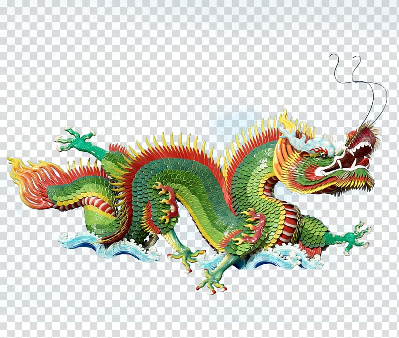 green, red, and yellow dragon illustration, China Chinese dragon Game Sky Dragon Buffet, Carved decorative Chinese dragons transparent background PNG clipart