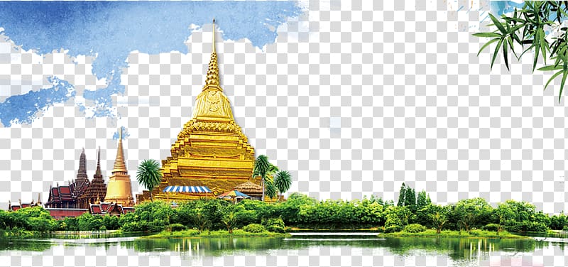 mosque beside lake, Thailand Thai cuisine Tourism Fukei, Green background material transparent background PNG clipart