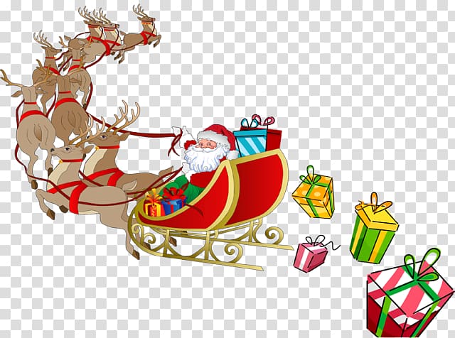 Santa Claus Reindeer Sled , Santa Sled transparent background PNG clipart