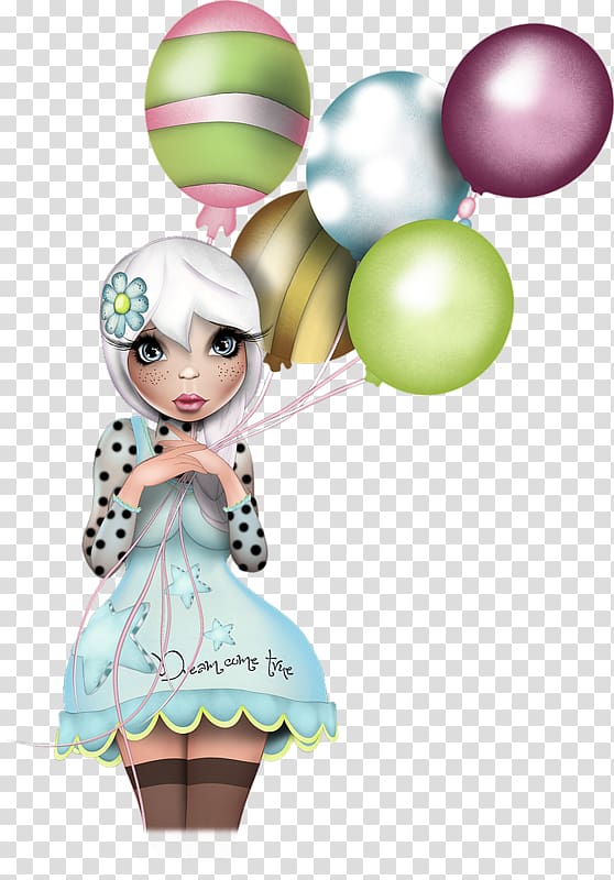 Illustration, Cartoon girl with balloons transparent background PNG clipart