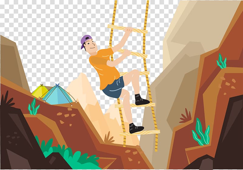 Rock climbing Mountaineering Illustration, Cartoon rock climbing transparent background PNG clipart