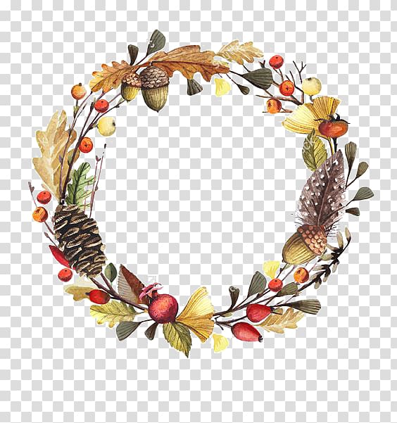 brown and red cone wreath, Wreath, Autumn wreath transparent background PNG clipart