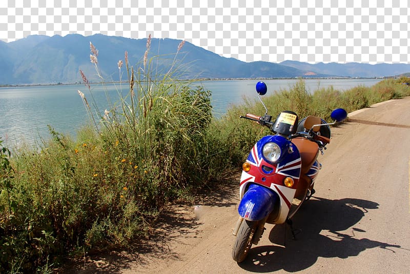Erhai Lake Cangshan Beijing, Riding a motorcycle to Erhai Lake transparent background PNG clipart