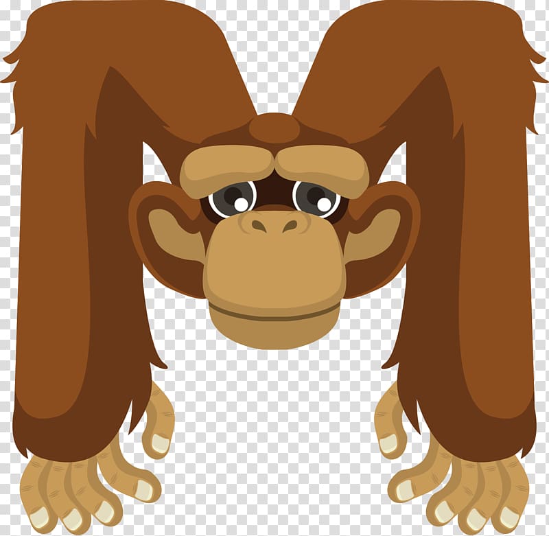 Monkey Orangutan Gorilla Ape, orangutan letter transparent background PNG clipart
