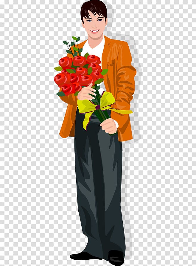 Beach rose u9001u82b1 Flower, Hand-painted cartoon short haired man holding flowers transparent background PNG clipart