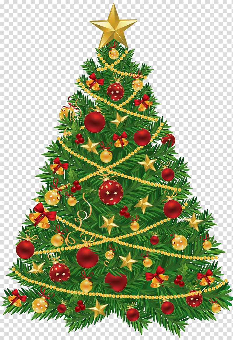 Christmas tree Santa Claus Christmas decoration Christmas ornament, Large Christmas Tree with Red and Gold Ornaments , Christmas tree transparent background PNG clipart