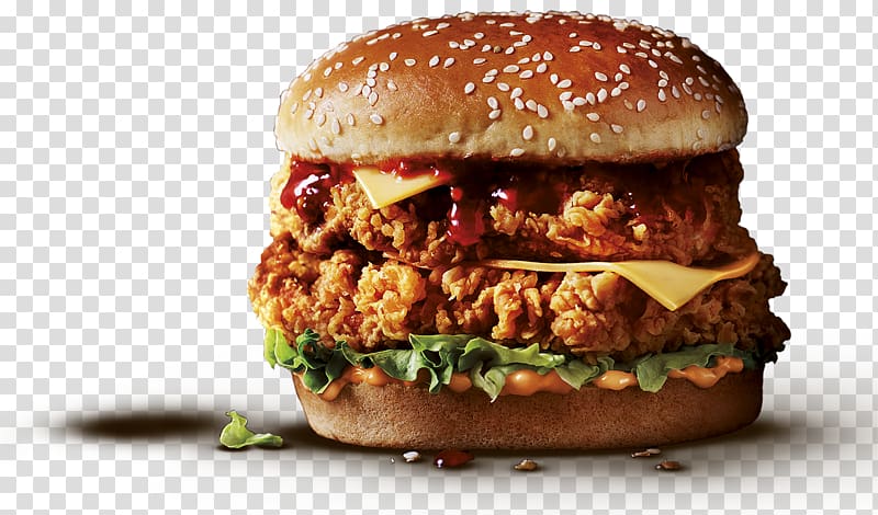 KFC Chicken sandwich Cheeseburger Fast food Fried chicken, zinger Burger transparent background PNG clipart