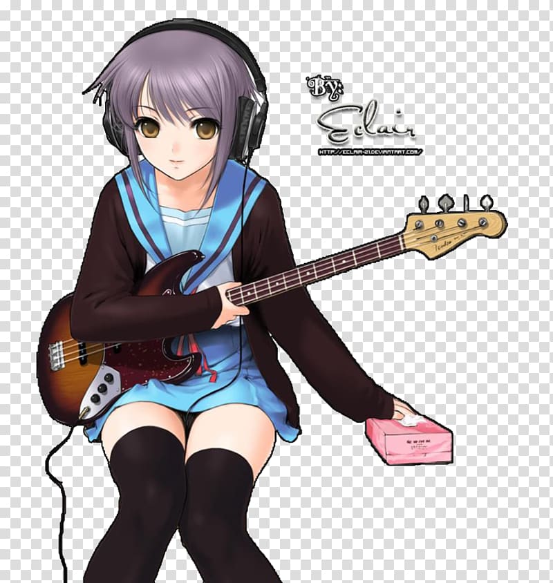 Anime Guitar Yuki Nagato Fender Precision Bass Desktop , anime girl transparent background PNG clipart