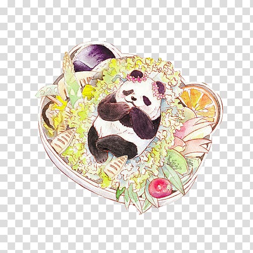 Giant panda Onigiri Fast food Bento, Panda rice balls are hand painted material transparent background PNG clipart